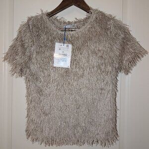 Zara Beige Fringe Top/Cardigan With Tags Never Worn, Size M